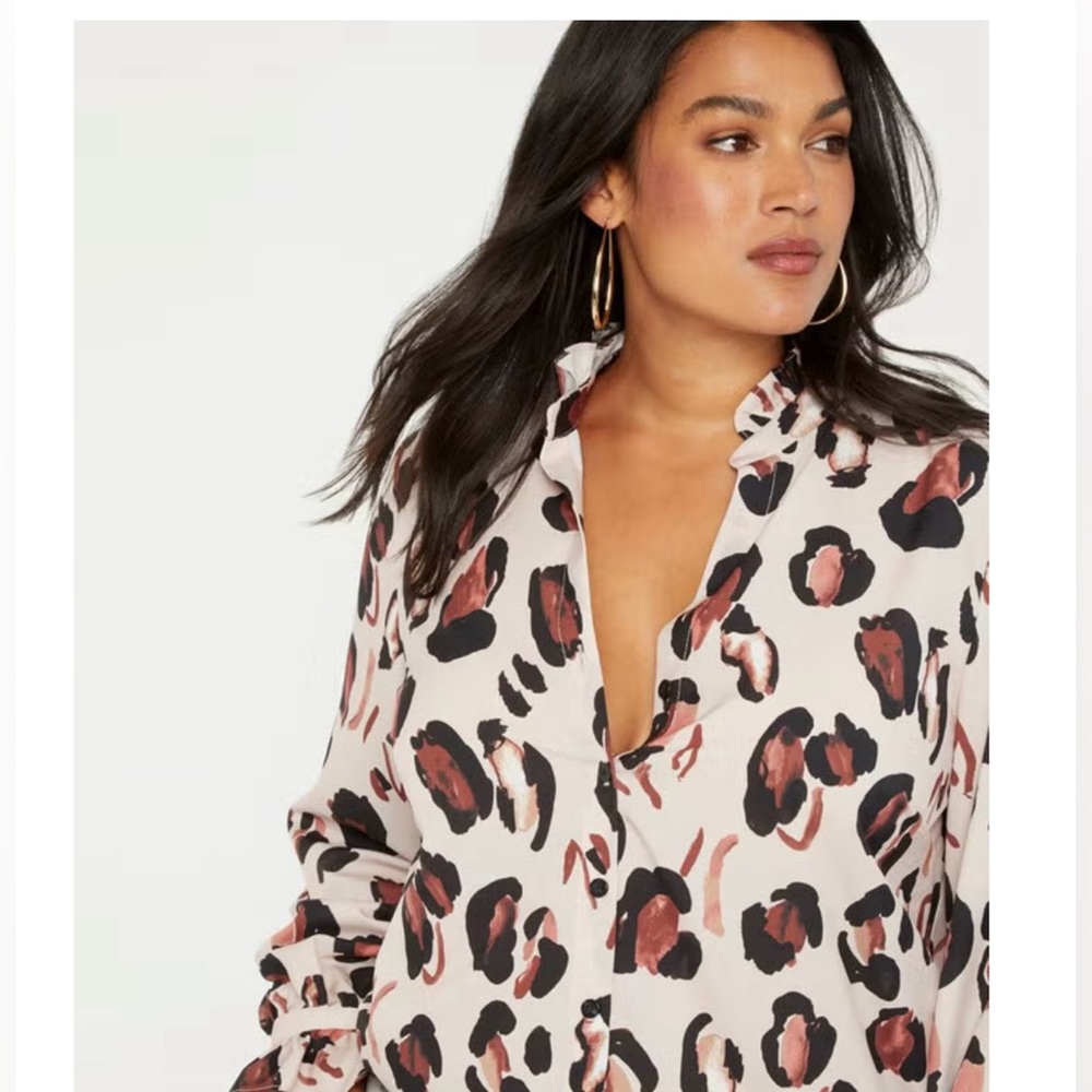 Women's Leopard Print Blouse with Ruffle Neck